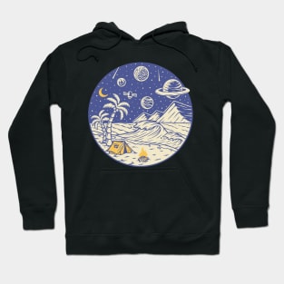 Camping under the moon and Planets - hand drawn Hoodie